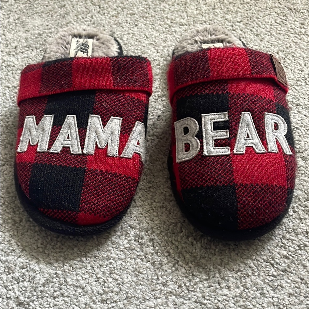 Red and Black Plaid 'Mama Bear' Dearfoams Slippers